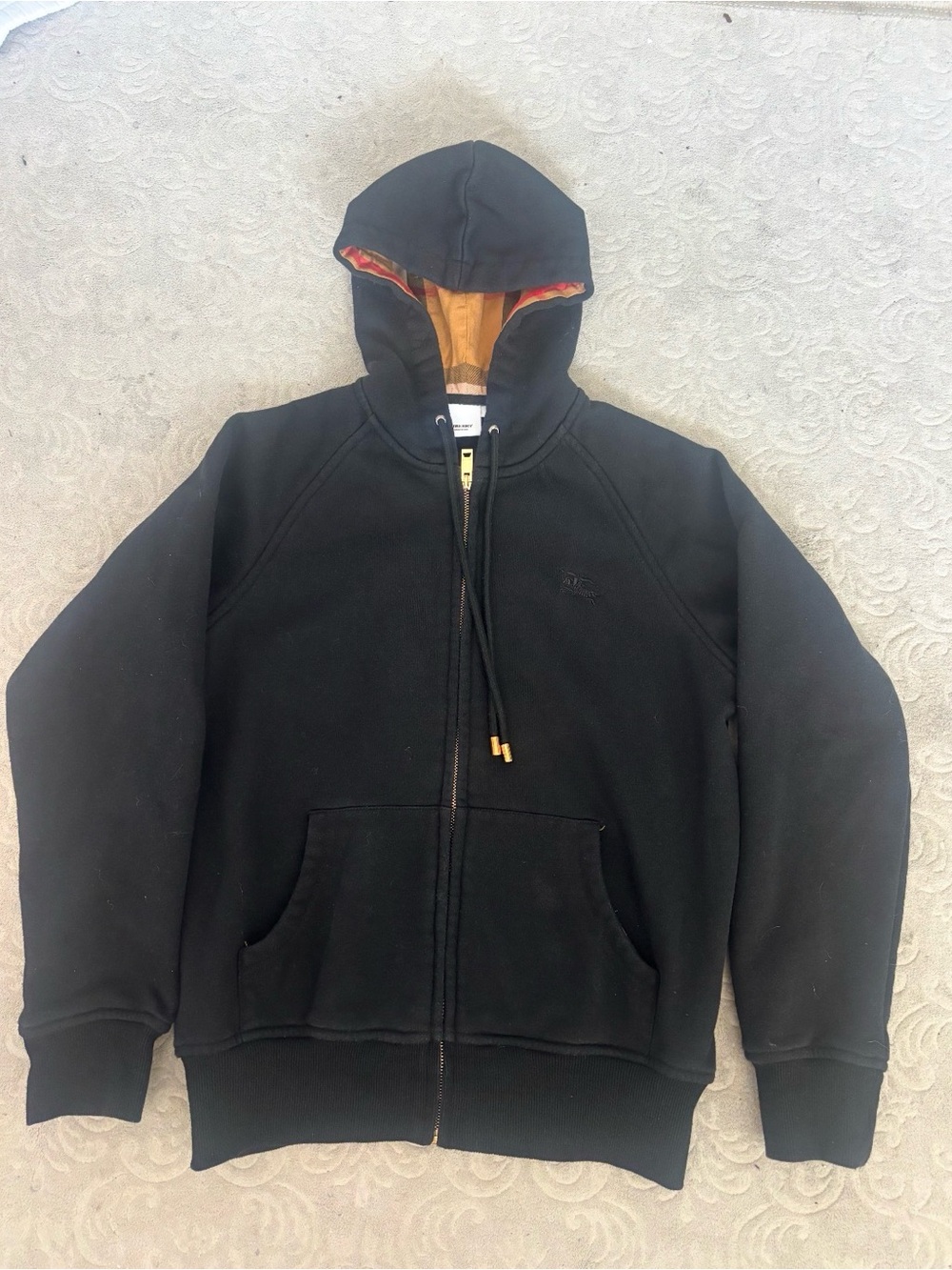 Burberry Large Men's Black Zip-Up Hoodie Sweater